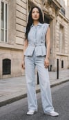 Denim Yelek Pantolon Takım Buz Mavi