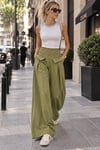 Haki Fermuarlı Wide Leg Pantolon