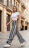 Siyah Çizgili Bol Paça Pantolon