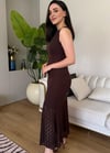 ASİMETRİK DANTEL DETAYLI ELBİSE- KAHVE