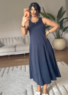 SIFIR YAKA ASKILI ELBİSE - LACİVERT