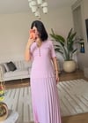 YARIM KOLLU PİLELİ ELBİSE- PEMBE 