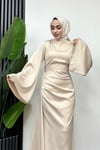 Arabella Pelerinli Saten Kumaş Balık Model Tesettür Abiye