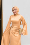 Arabella Pelerinli Saten Kumaş Balık Model Tesettür Abiye
