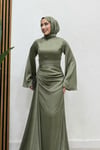 Arabella Pelerinli Saten Kumaş Balık Model Tesettür Abiye