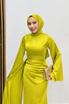 Arabella Pelerinli Saten Kumaş Balık Model Tesettür Abiye