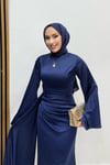 Arabella Pelerinli Saten Kumaş Balık Model Tesettür Abiye
