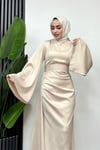 Arabella Pelerinli Saten Kumaş Balık Model Tesettür Abiye