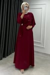 Hüma Taşlı Broşlu Beg Saten Kumaş Tesettür Abiye- Bordo