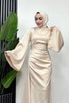 Kadın Arabella Pelerinli Saten Balık Abiye-Bej