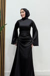 Kadın Arabella Pelerinli Saten Balık Abiye-Siyah