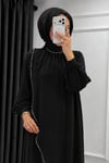 Kadın Krep Kumaş İncili ve Taşlı Nazende Tesettür Elbise
