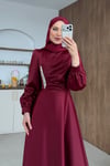 Lusia Taşlı Drapeli Saten Tesettür Abiye- Bordo