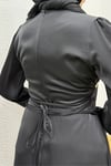 Matmazel Taşlı İp Bağlamalı Saten Tesettür Abiye- Siyah