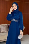 Mosera Janjan Kumaş Beli Taşlı Astarlı Tesettür Abiye