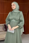 Mosera Janjan Kumaş Beli Taşlı Astarlı Tesettür Abiye