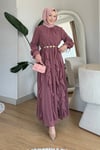 Rosella Kore Şifon Kumaş Astarlı Tesettür Elbise- Pembe