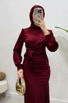Roya Model Yandan Bağlamalı Saten Abiye-Bordo