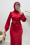 Roya Model Yandan Bağlamalı Saten Abiye-Kırmızı
