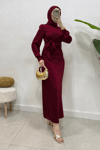 Roya Model Yandan Bağlamalı Saten Abiye-Bordo