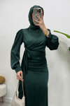 Roya Model Yandan Bağlamalı Saten Abiye-Zümrüt