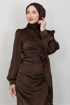 Roya Model Yandan Bağlamalı Saten Abiye-Acı Kahve