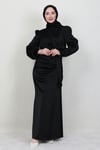 Roya Model Yandan Bağlamalı Saten Tesettür Abiye- Siyah