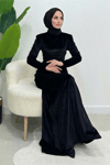 Selis Balık Model Kadife Kumaş Tesettür Abiye- Siyah