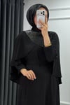 Velisa Taş Detaylı Krep Kumaş Tesettür Abiye- Siyah