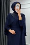 Velisa Taş Detaylı Krep Kumaş Tesettür Abiye- Lacivert