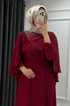Velisa Taş Detaylı Krep Kumaş Tesettür Abiye- Bordo