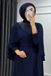 Velisa Taş Detaylı Krep Kumaş Tesettür Abiye- Lacivert