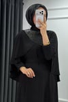 Velisa Taş Detaylı Krep Kumaş Tesettür Abiye- Siyah