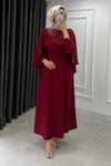 Velisa Taş Detaylı Krep Kumaş Tesettür Abiye- Bordo