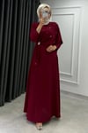Zahide Taşlı Broşlu Krep Kumaş Tesettür Abiye- Bordo