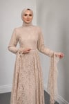 Zelal Kuşaklı Dantel Kumaş Astarlı Tesettür Abiye