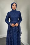 Zelal Kuşaklı Dantel Kumaş Astarlı Tesettür Abiye