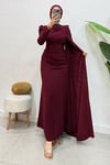 Zerina Taşlı Pelerinli Krep Kumaş Tesettür Abiye- Bordo