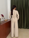 Bağcıklı Bel Geniş Paça Pantolon Takım - Ekru