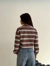 Çizgili Fermuar Yaka Sweatshirt - Kahverengi