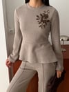 Nakış Detaylı Peplum Takım - Kahverengi