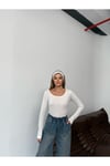 Beyaz Uzun Kollu Basic Body Crop