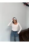 Beyaz Uzun Kollu Basic Body Crop