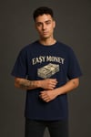 Easy Money Baskılı Unisex Lacivert Retro Tişört