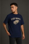 Easy Money Baskılı Unisex Lacivert Retro Tişört