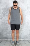 Erkek füme gri %100 slim fit pamuk penye halter yaka sporcu atlet