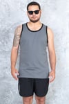 Erkek füme gri %100 slim fit pamuk penye halter yaka sporcu atlet