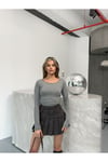 Gri Melanj Uzun Kollu Basic Body Crop