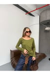 Haki Uzun Kollu Basic Body Crop