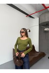 Haki Uzun Kollu Basic Body Crop
